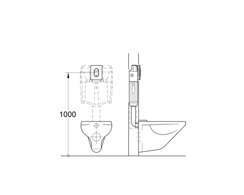 Technische Zeichnung einer Toilette mit Abmessungen