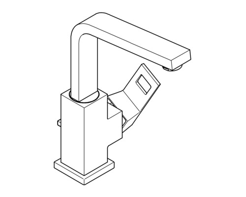 Skizze einer Armatur für ein Waschbecken mit offenem Abfluss