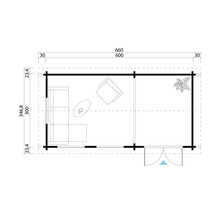 Grundriss eines Gartenhauses mit Maßen