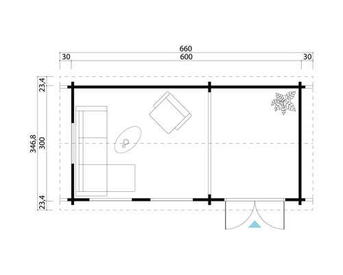 Grundriss eines Gartenhauses mit Maßen