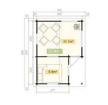 Grundriss eines Gartenhauses mit Flächenangaben