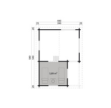 Grundrisszeichnung eines Gartenhauses mit Abmessungen