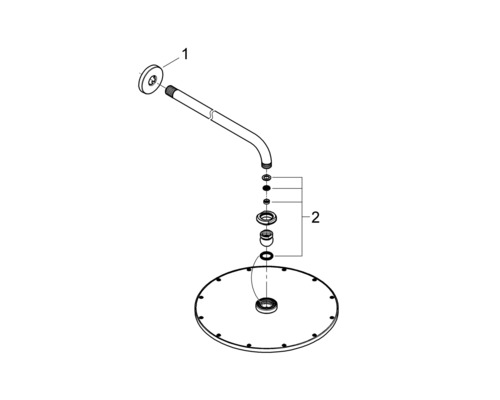 Explosionszeichnung einer Duschkopfbefestigung mit Duscharm