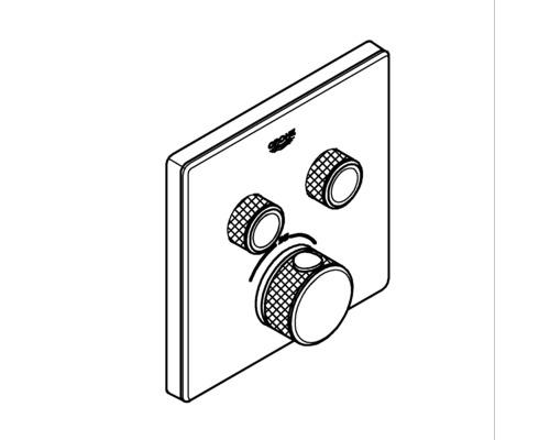Grohe Logo auf einem quadratischen Thermostat für Dusche