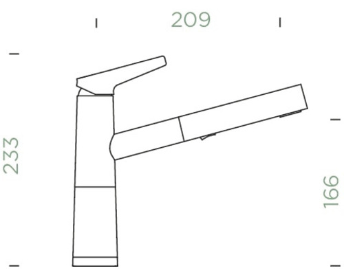 Technische Zeichnung einer Küchenarmatur mit Maßangaben