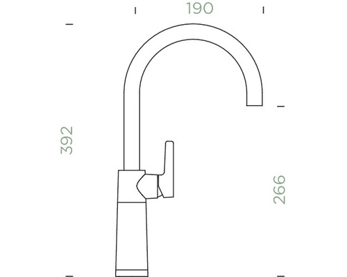 Technische Zeichnung einer Küchenarmatur mit Maßangaben