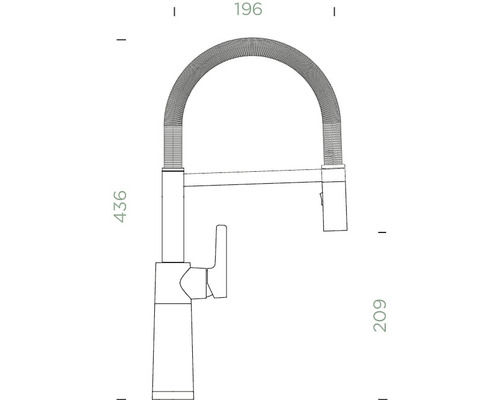 Technische Zeichnung einer Küchenarmatur mit den Maßangaben 196, 436 und 209.