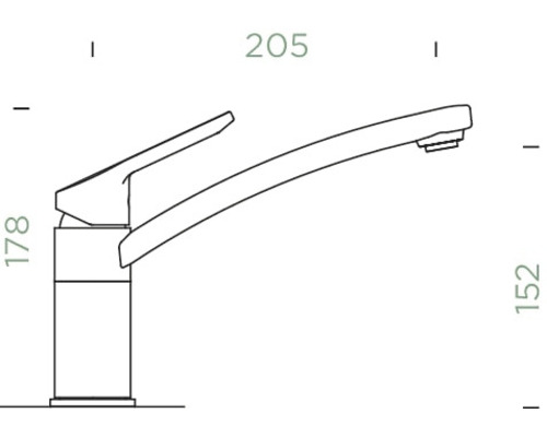 Technische Zeichnung einer Küchenarmatur mit Maßen