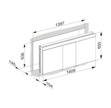 Spiegelschrank KEUCO Edition 400 141 x 15,4 x 65 cm alufarben 3-türig LED IP 24
