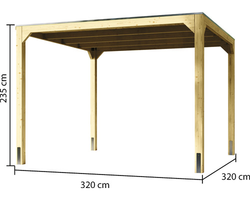 Holzcarport mit einer Größe von 320 mal 320 mal 235 Zentimetern