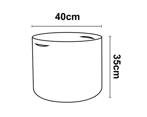 Illustration einer runden Abdeckung mit den Maßen 40 cm Durchmesser und 35 cm Höhe