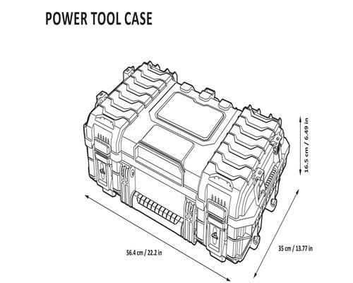 Abbildung eines Werkzeugkoffers mit Größenangaben