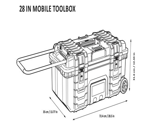 Mobile Werkzeugkiste mit den Maßen 72,4 cm x 35 cm x 31,6 cm