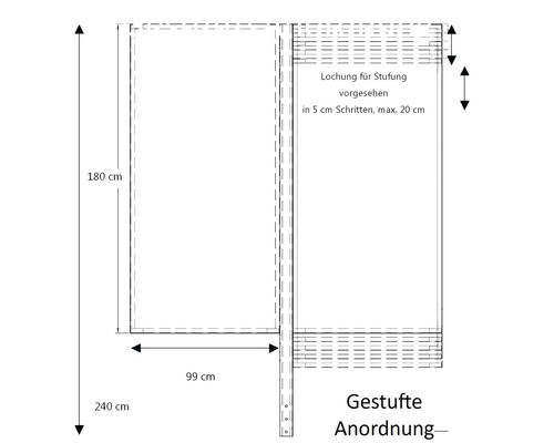 Technische Zeichnung eines Schranks mit Maßangaben in Zentimetern