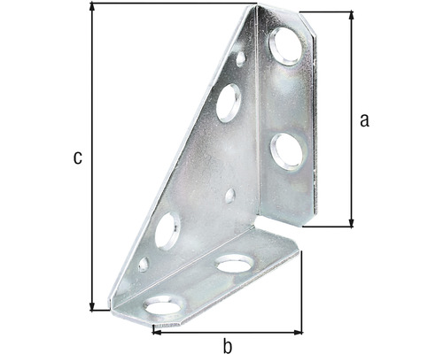 Winkelverbinder mit Löchern und Maßangaben a, b, c