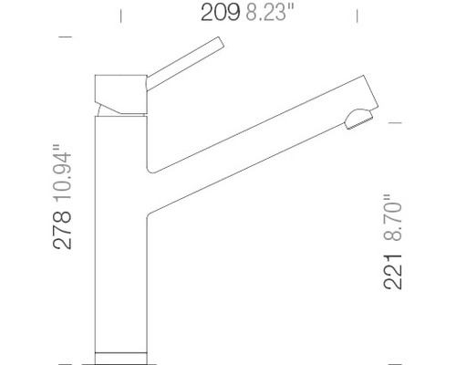 Technische Zeichnung einer Armatur mit Maßangaben