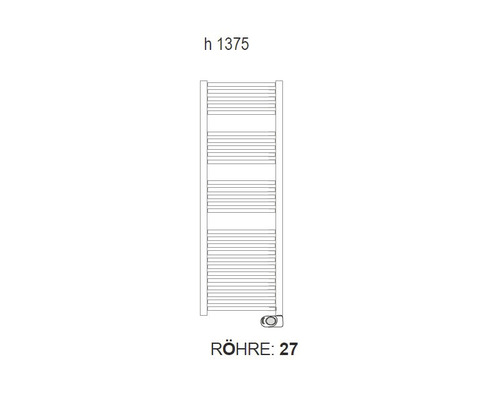 Technische Zeichnung eines Handtuchwärmers mit den Maßen 1375 mm Höhe und 27 mm Rohrdurchmesser.
