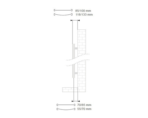 Diagramm mit Maßangaben für die Wandmontage