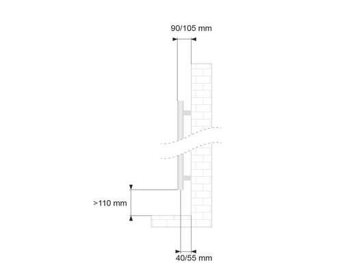 Illustration der Installationsmaße eines Bauelements an einer Wand