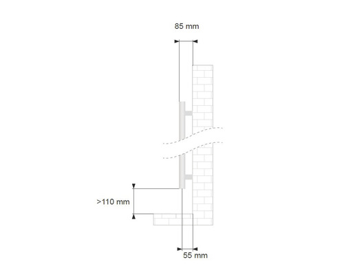 Diagramm einer Wandhalterung mit Maßangaben