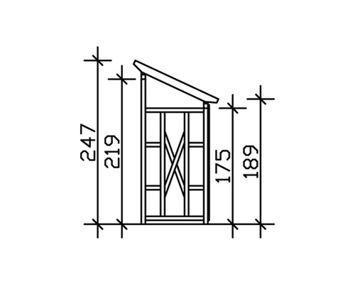 Technische Zeichnung eines Gerätehauses mit Maßangaben