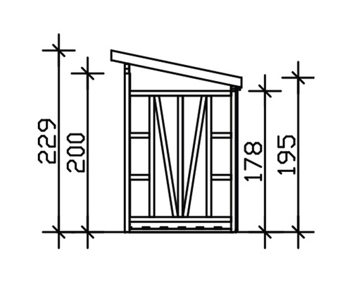 Technische Zeichnung eines Holzregals mit Maßangaben