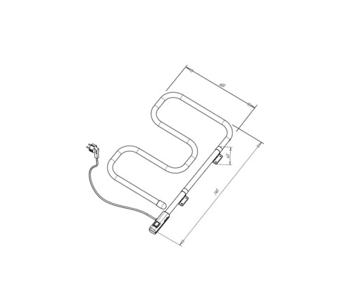 Technische Zeichnung eines elektrischen Handtuchwärmers mit Abmessungen