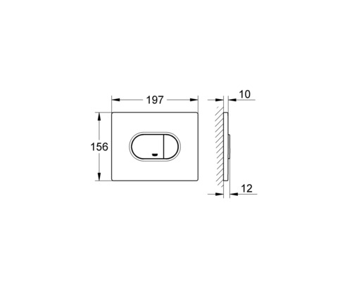 Technische Zeichnung einer Betätigungsplatte mit Maßangaben