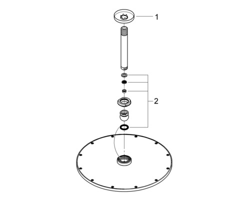 Explosionszeichnung eines Duschkopfes mit Montageelementen