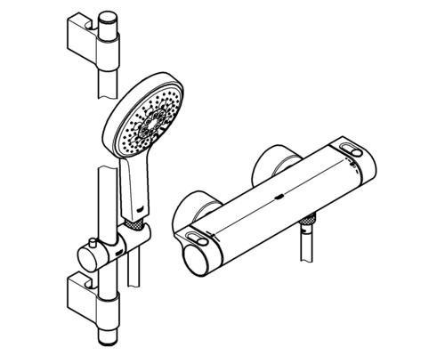 Brausegarnitur mit Handbrause, Brausestange und Thermostatbatterie zur Wandmontage