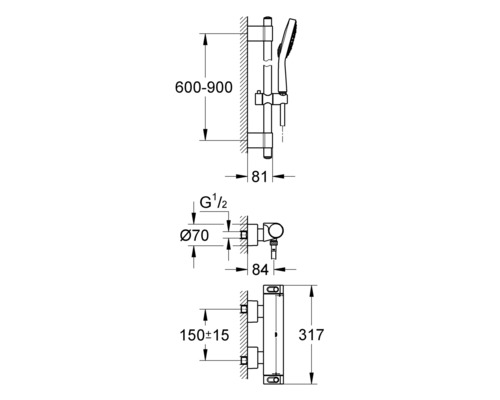 Maßzeichnung Duschsystem