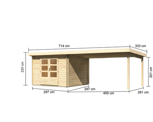 Abmessungen eines Gartenhauses aus Holz mit Carport