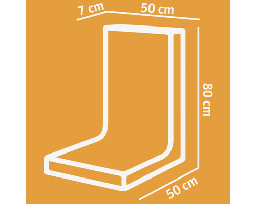 Skizze eines Kissens mit Maßen 50 mal 80 mal 7 Zentimeter