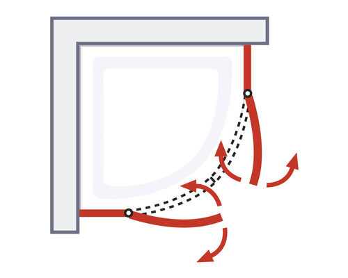 Illustration einer Duschkabinentür mit Schwenkmechanismus