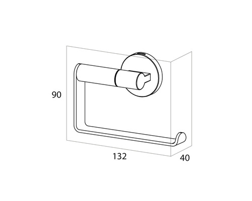 Technische Zeichnung eines Toilettenpapierhalters mit Maßangaben.