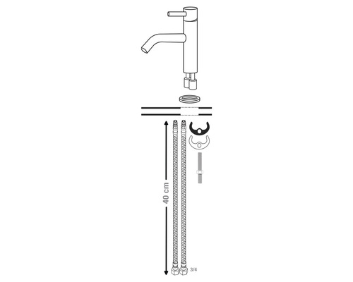 Armatur mit flexiblen Anschlussschläuchen und Befestigungsmaterial