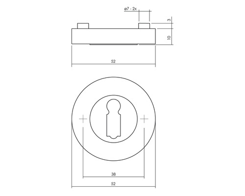 Technische Zeichnung eines Türschlosses mit Maßangaben