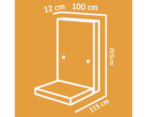 Technische Zeichnung einer Duschkabine mit Maßangaben