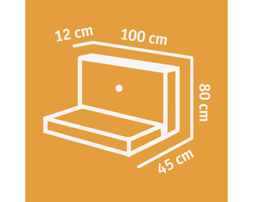 Zeichnung eines Wandklappbettes mit den Maßen 12 cm, 100 cm, 80 cm und 45 cm