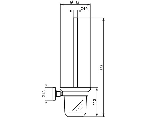 Technische Zeichnung eines WC-Bürstenhalters mit Maßangaben