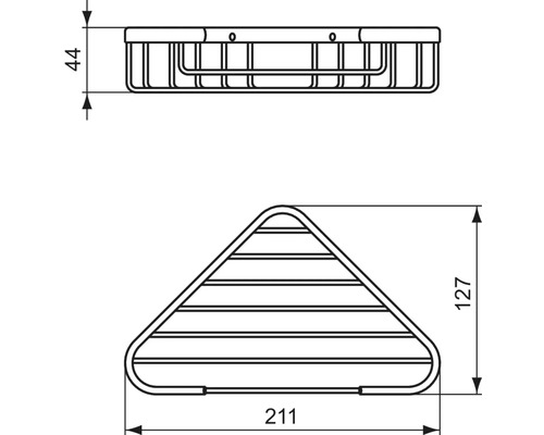 Technische Zeichnung einer Eckablage mit Maßangaben