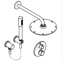 Brausegarnitur mit Kopfbrause, Handbrause und Thermostatmischer