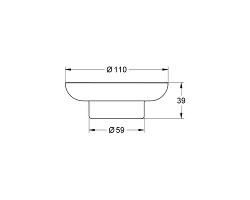 Technische Zeichnung eines Möbelknopfs mit den Maßen 110 mm Durchmesser oben, 59 mm Durchmesser unten und 39 mm Höhe