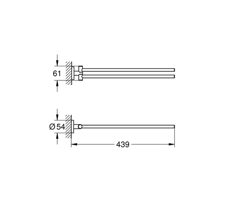 Technische Zeichnung eines Handtuchhalters mit Maßangaben