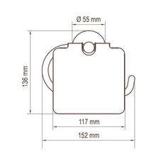 Technische Zeichnung eines Toilettenpapierhalters mit den Maßen 136 mm Höhe, 152 mm Breite und 55 mm Durchmesser