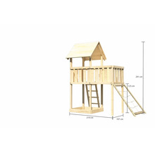Spielturm aus Holz mit Leiter und Kletternetz, Maße 214 x 107 x 291 cm