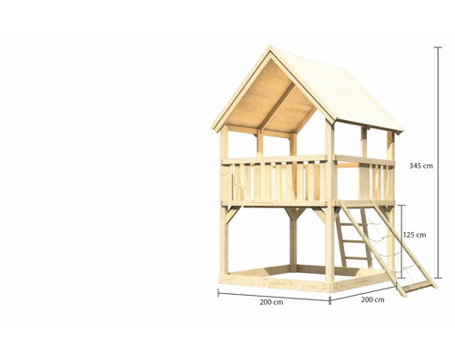 Spielturm aus Holz mit Leiter, Höhe 345 cm