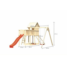 Holzspielturm mit Rutsche und Schaukel inklusive Maßangaben
