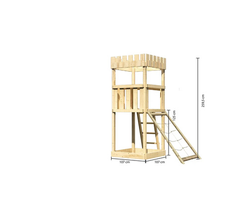 Holzspielturm mit Leiter und Abmessungen