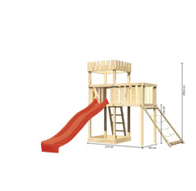 Spielturm aus Holz mit Rutsche und Kletternetz, Maße: 214 cm x 107 cm x 259,5 cm